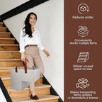 SAM AND MABEL Stair Baskets for Carpeted and Wooden Stairs – 16”L x 9.5”W x 16”H Foldable Staircase Basket with Handles, Stairway Storage Organizer for Home Office Decor (Grayish Beige)