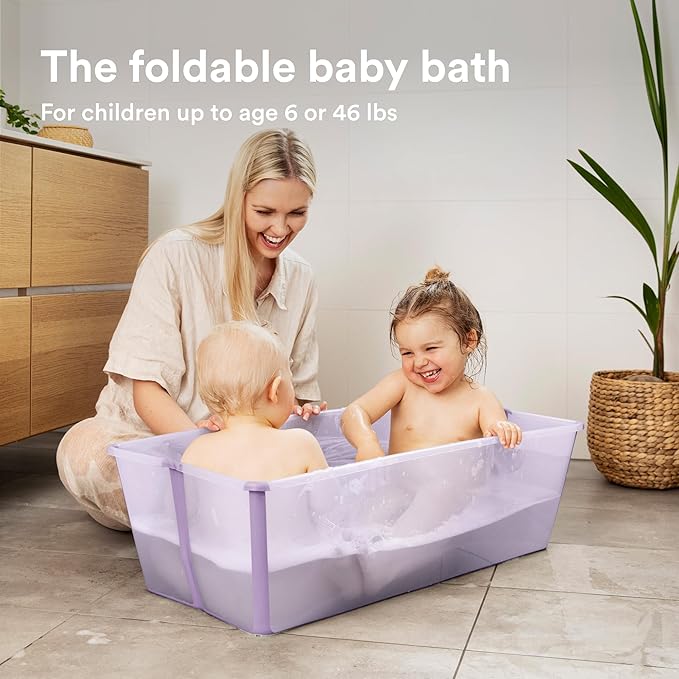 Stokke Flexi Bath X-Large, Lavender - 31.5 x 15.7 x 9.4 in - Best for Infants & Toddlers - Lightweight, Foldable & Easy to Store - Convenient to Use at Home or Traveling