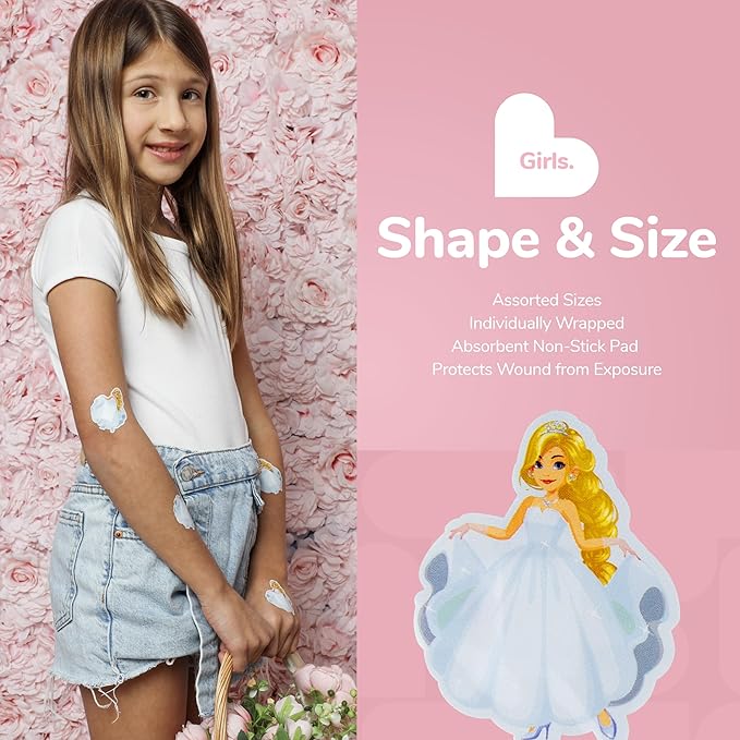 BioSwiss Bandages, Assorted Animal, Fun and Food Shaped Self Adhesive Bandage for Girls, Latex Free Sterile Wound Care, 100 Count