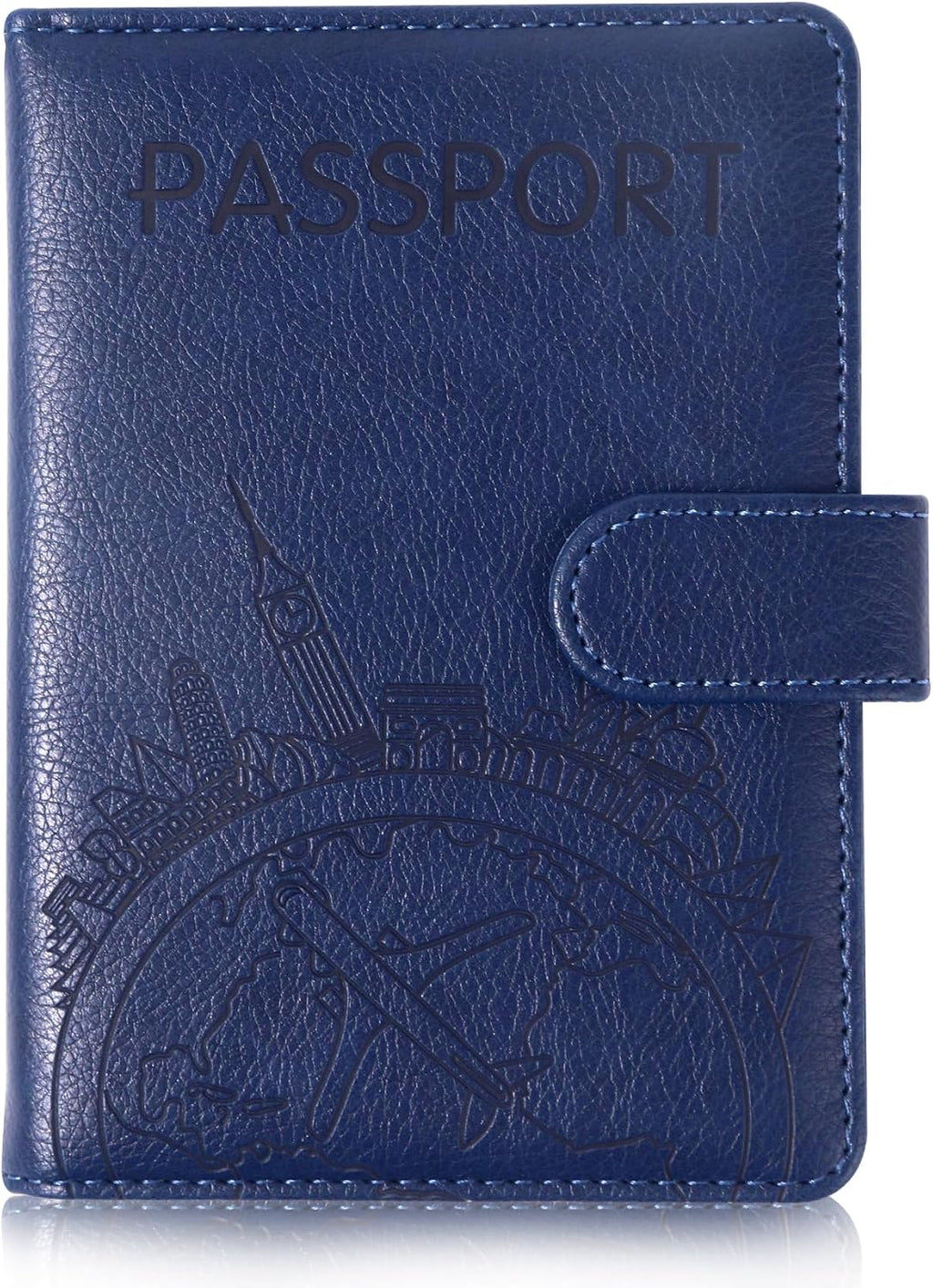Passport Holder and Card Slot Combo RFID Blocking Leather Family Travel Passport Wallet Travel Accessories for Men Women US Passport Cover Protector (Travel blue)