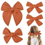 DEEKA 4 PCS Burnt Orange Cotton Linen Hair Bows 3 Styles 5" & 4" Handmade Hair Bow set for Toddler Girls Alligator Hair Clips Knot Bows Hair Accessories for Little School Girls (Burnt Orange)