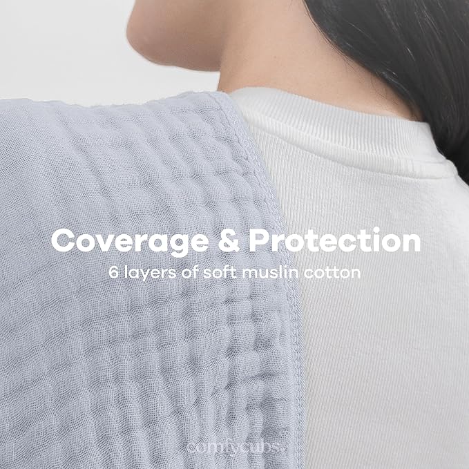 Comfy Cubs Muslin Burp Cloths 20" x 10", Pack of 6 - Large, 6-Layer, Ultra Absorbent 100% Cotton for Baby Drool and Messes - Soft, Safe & Gentle Baby Burp Cloths Set for Boys & Girls - Slate