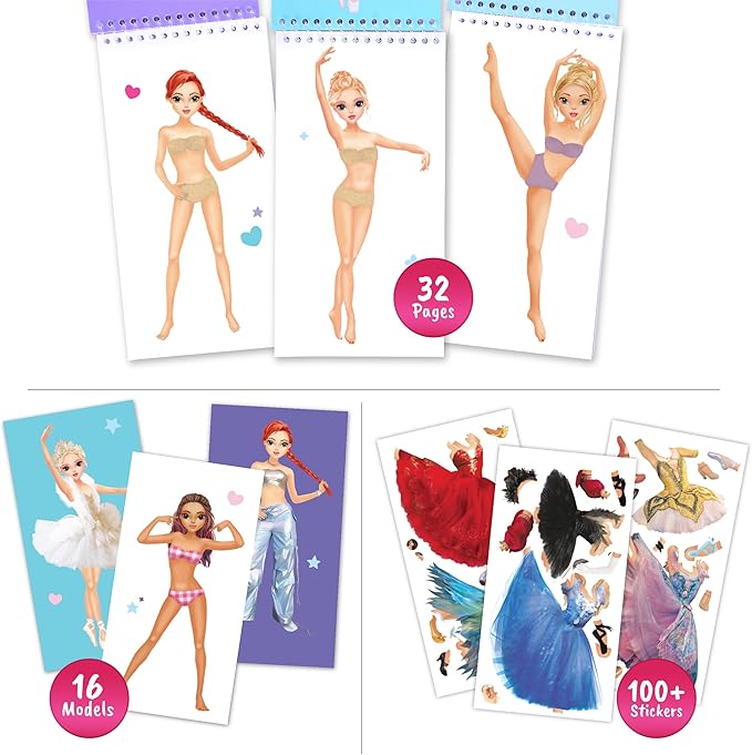 Sticker Dress-Up Dancers. Sticker Activity Book for Kids. Learn Girls Fashion Design, Dancer Poses with Sticker, and Guide for Kids 5 and up. Girls Fashion Paper Dolls Dress up Games