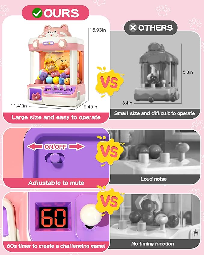Claw Machine for Kids, Mini Vending With Music, Prize Dispenser Toys for Girls and Boys, Electronic Claw Game for Party Birthdays, Includes 45 Mini Toys (Large)