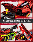 BAV Plated Sports Car Building Sets with Electric Chassis Lifting, Colletible Building Model for Adults, 1:10 Scale Electric Driftable Remote Control Technic Sports Car for Adults Men Teens.