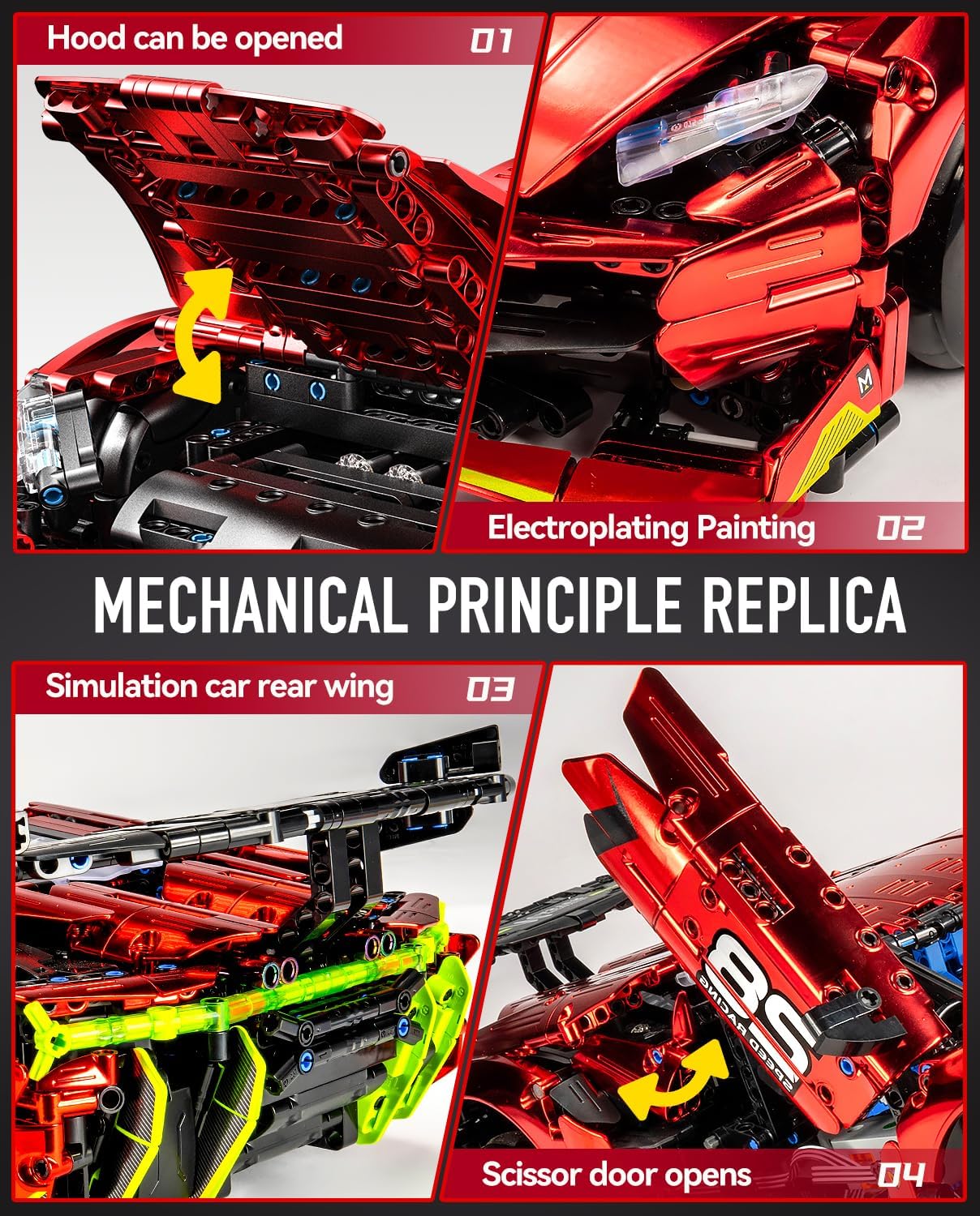 BAV Plated Sports Car Building Sets with Electric Chassis Lifting, Colletible Building Model for Adults, 1:10 Scale Electric Driftable Remote Control Technic Sports Car for Adults Men Teens.