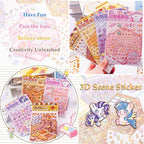 4 Sets DIY 3D House Sticker Make Your Own Mini Flower Shop, Bookstore, Cake Shop, Burger Shop Scenes Stickers for Kids Cartoon Scene Stickers for Adult Relief Stress Pass The Time