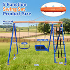 5-in-1 Heavy-Duty Metal Swing Set for Backyard - 500lb Capacity Outdoor Playset with Basketball Hoop & Climbing Rope