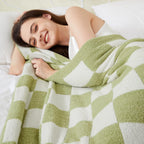 SeaRoomy Checkered Throw Blanket, Ultra Soft Cozy Reversible Checkerboard Fuzzy Blanket, Fluffy Lightweight Microfiber Knit Throw Blanket for Couch Sofa Bed Decor Gift(Sage Green, 51"×63")
