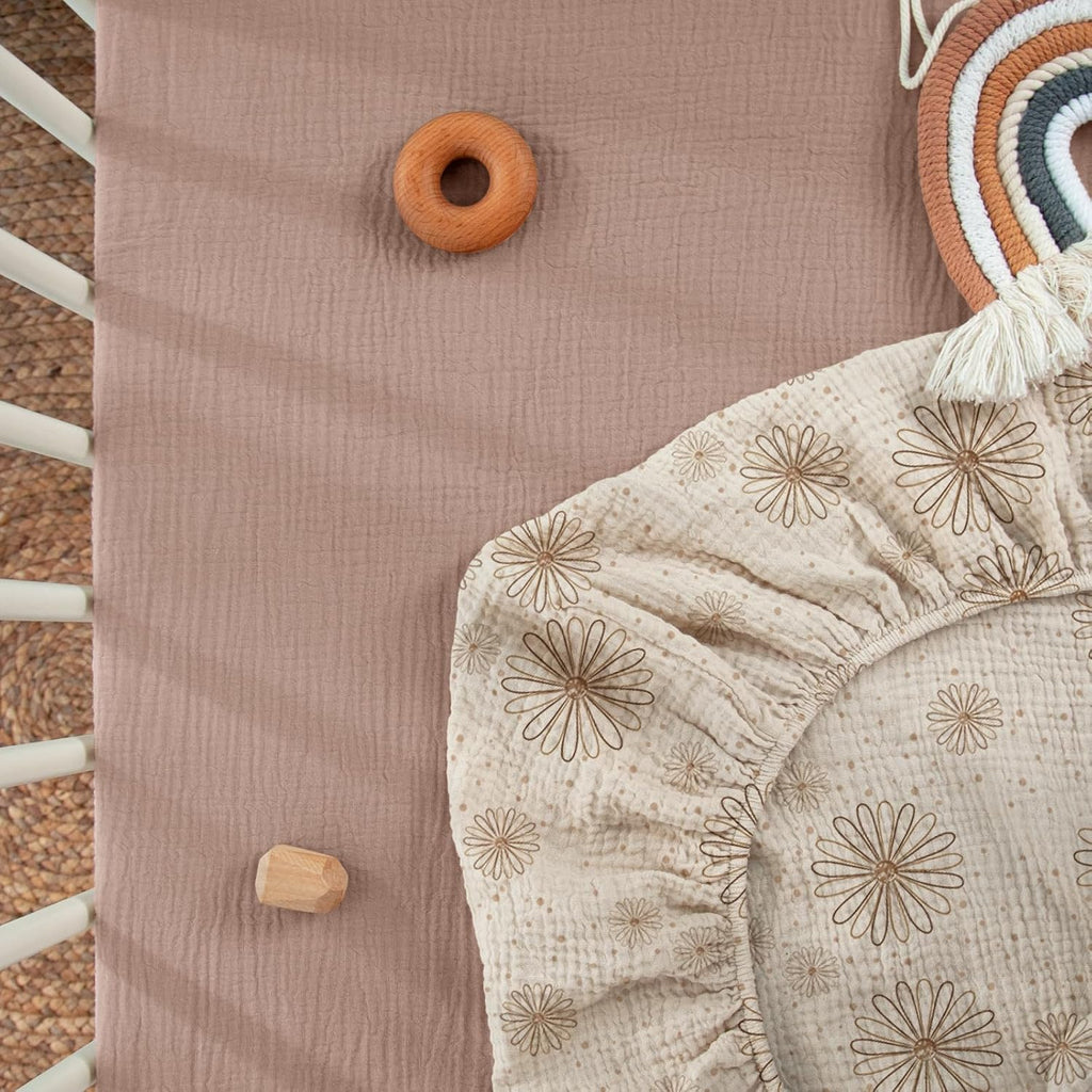 lulumoon Mini Crib Sheets Muslin: Soft Cotton Fitted Mini Crib Mattress Sheets for Boys and Girls 2Pack