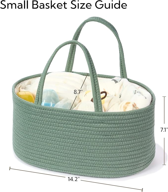 Diaper Caddy Organizer, Empty Gift Basket for Newborn Essentials, Baby Storage Basket, Stylish Gift Bag for Baby Shower, Boys and Girls – Small, Sage Green