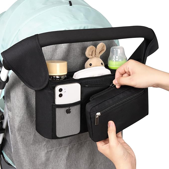 Accmor Universal Stroller Organizer with Insulated Cup Holder Detachable Phone Bag and Shoulder Strap,Stroller Bag Caddy Organizer Fits for Uppababy, Baby Jogger, Britax Strollers