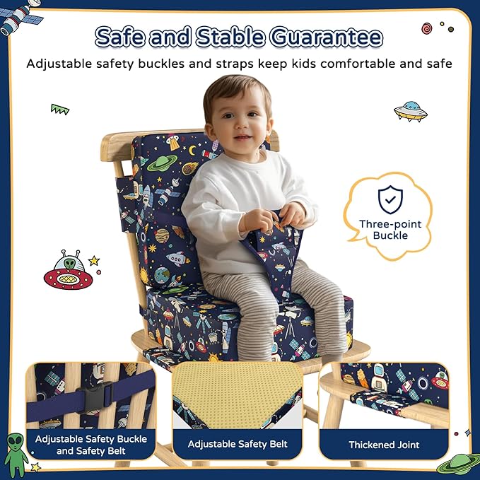 Booster Seat for Kitchen Chair with Backrest & 4 Adjustable Straps, Portable TPU Waterproof & Anti-Scratch Toddler Booster Seat for Dining Table, Non-Slip & Removable Booster SEat for Table