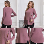 GINKANA Women's Nursing Shirts Long Sleeve 3 Packs Hidden Zipper Breastfeeding Pumping Tops Side Split Maternity Clothes