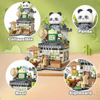 Panda Tea Shop Mini Street Scape Building Blocks, Panda Creative Building Toys for Girls 6-12, Gift Idea for Kids Adults (860PCS)