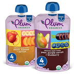 Plum Organics Variety Pack, 6+ Months - Organic Fruit and Veggie Baby Food Pouches - Pear, Purple Carrot + Blueberry & Peach, Banana + Apricot - 4 oz Pouch (Pack of 8)
