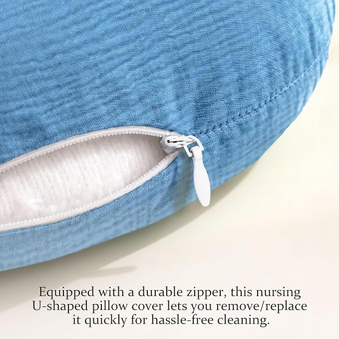 Nursing Pillow Covers, 2 Soft and Cosy Breastfeeding Pillow Covers for Standard Baby Nursing Pillows for Both Boys and Girls (Dark Blue and Beige)