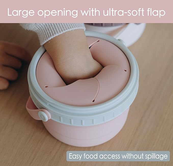 No Spill Silicone Toddler Snack Containers, Detachable Silicone Flap for Filling&Cleaning, Crumb-Free Hard Plastic Screw Travel Lid, Ultra-Soft for Baby Kids Hand In-Out, Snack Cup Holder 12 oz
