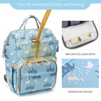Diaper Bag Backpack, Diaper Bags for Baby Girls Boys, Baby Bags for Moms Dads, Nappy Changing Bag with Insulated Pockets,Multi-functional Waterproof Backpack with Stroller straps-Light blue crown