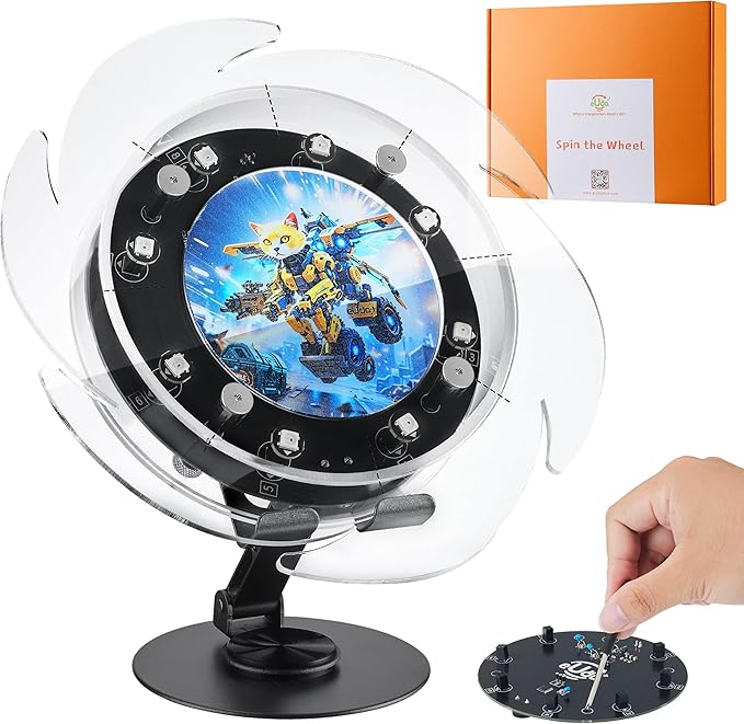 STEM DIY Toys Hand Assembly Electronic Spin The Wheel | Science Craft Kit for Kids Ages 8-9-10-11-12-13-14-15+ Years Old | Educational Gifts for Boys&Girls | Video Guide (Fire Wheel-Rumble Meow)