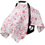 Rquite Muslin Car Seat Cover Baby, Carseat Covers Baby Girl Boy, Breathable Lightweight Infant Car Seat Cover, Baby Carrier Cover Car Seat Canopy Stroller Sun Shade for Summer & Hot Day, Universal Fit