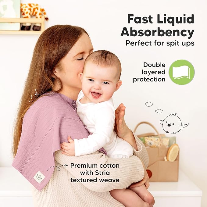 KeaBabies Organic Cotton Burp Cloths Baby Girl, Boy - 6-Pack Large Burping Clothes for Babies, Spit Up Rags, Super Soft & Absorbent Newborn Wash Towels, Gender Neutral,Non-Shrink (Stria, Muted Pastel)