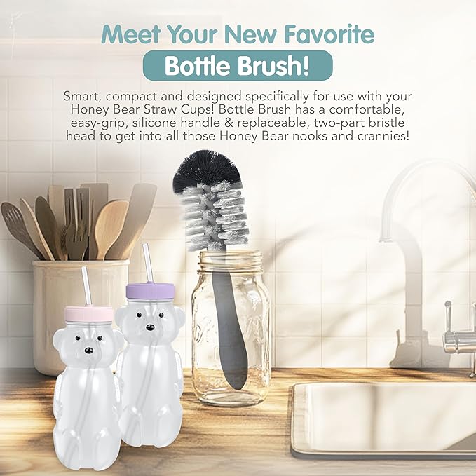 Honey Bear Straw Cup for Babies, 8oz Honey BearCup with Bottle Brush, 2-Pack Improved Lid Therapy Learning Honeybear Straw Cup for Baby, Cherry Blossom & Unicorn