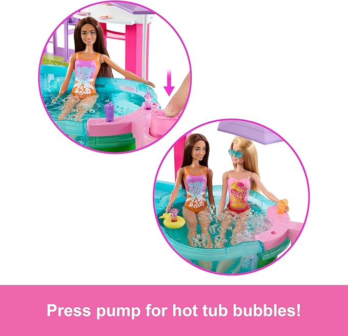 Barbie Dream Pool Playset with 6 Play Areas, Including Slide & Bubbling Hot Tub, Plus 20+ Accessories Like Pet, Floaties & More