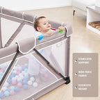 Baby Playpen Foldable, Playard for Babies and Toddlers, Portable Playpen Activity Center with 50 Balls+2 Handles for Travel, Indoor & Outdoor Play Pen with Mesh 50''x50''