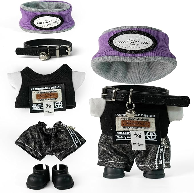 Labu-Clothes-bu Designer for 17cm Doll Clothes and Accessories，5-Piece Stylish Outfit Set with Hat/T-Shirt/Jeans/Belt/Shoes