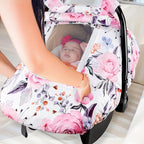 Floral Baby Carseat Cover Girls, Pea Pod Infant Car Seat Covers Canopy for Newborn with 2 Layers Windows of Breathable Mesh/Fabric, Lightweight Polyester/Minky Dot Backing, Snug Fit Most Baby Car Seat