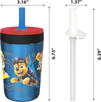 Zak Designs PAW Patrol Kelso Tumbler Set, Leak-Proof Screw-On Lid with Straw, Bundle for Kids Includes Plastic and Stainless Steel Cups with Additional Sipper (Paw Patrol- 3pc)15 fl oz