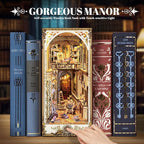 Book Nook Kit, DIY Miniature Dollhouse Kit Book Nook, 3D Wooden Puzzle Bookends for Bookshelf Insert Decor with LED Light for Teens and Adults (Baroque Dreams)