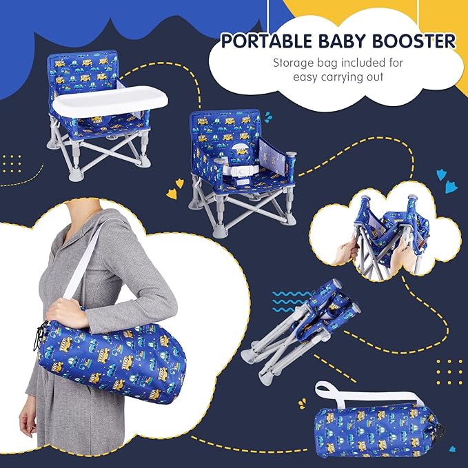 Portable Booster Seat, Toddler Baby Seat with Tray for Dining Table Compact Floor Chair for Camping Lawn Beach Babies Travel 6-36 Months