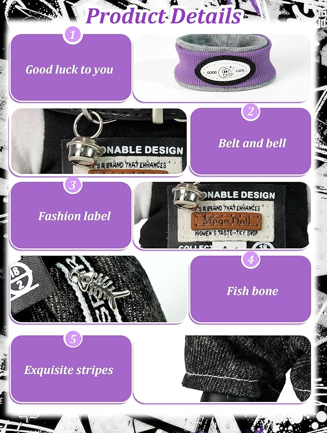 Labu-Clothes-bu Designer for 17cm Doll Clothes and Accessories，5-Piece Stylish Outfit Set with Hat/T-Shirt/Jeans/Belt/Shoes