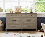 WAMPAT Kids Dresser with 7 Drawers for Bedroom, Wide Baby Dresser for Nursery & Kids Room, Farmhouse Wooden Dressers Closet Organizer for Children’s Bedroom, 54 Inch, Grey