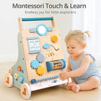 PairPear Wooden Baby Walker, Baby Push Walker, Montessori Walker Toy with Activity Center for Girls Boys, Adjustable Speed Baby Walker for Kids Development