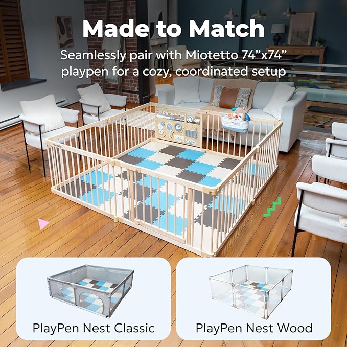 MioTetto Foam Floor Tiles for Kids - Non-Toxic Comfortable Baby Play Mat and Interlocking Foam Tiles, Fits with 74x74 Playpen Mat for Crawling & Development, Soft Play Mat for Babies 6-12 Months