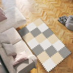 qqpp EVA Rubber 18 Tiles Interlocking Puzzle Foam Floor Mats - Baby Play Mat for Playing | Exercise Mat for Home Workout. White, Beige, Gray. QC-AJLb18N