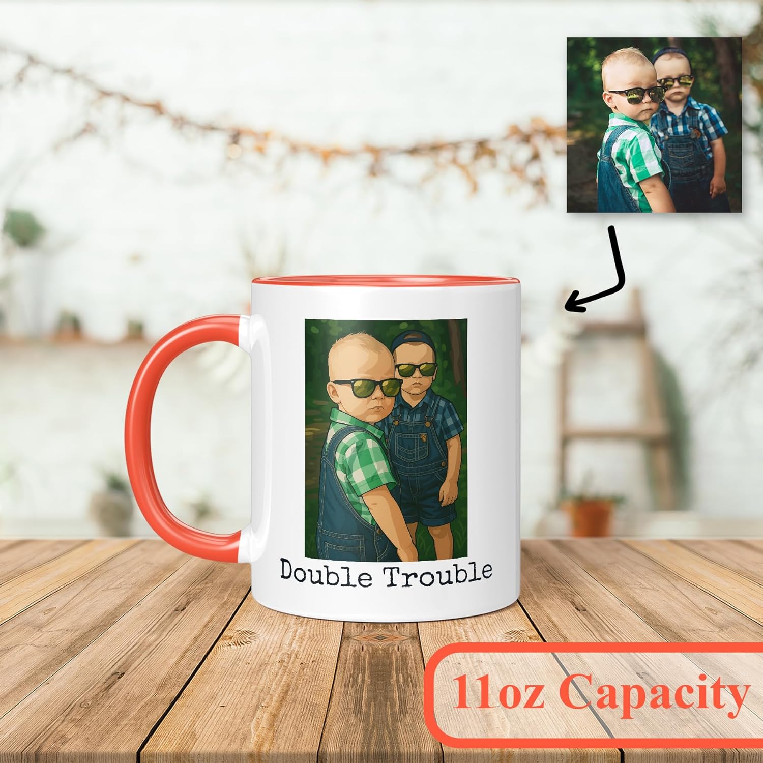 Personalized Coffee Mug, Custom Drawing Portrait Gift, Funny Customized Coffee Gift for Men & Women, Custom Mugs with Pictures, Orange 11oz Customized Ceramic Tea Cup