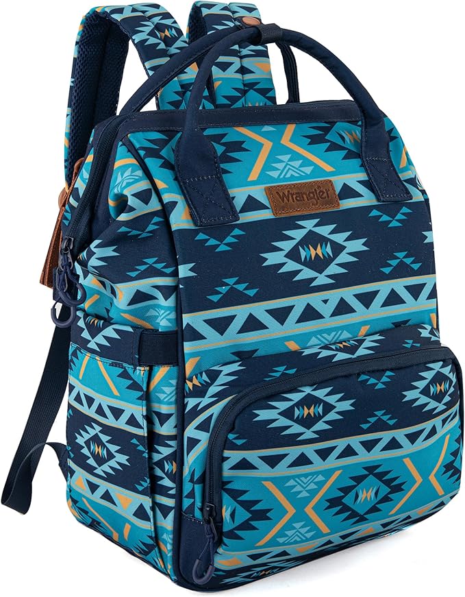 Wrangler Aztec Backpack Organized Daypack Travel Baby Bag with Stroller Strap and Side Bottle Pockets