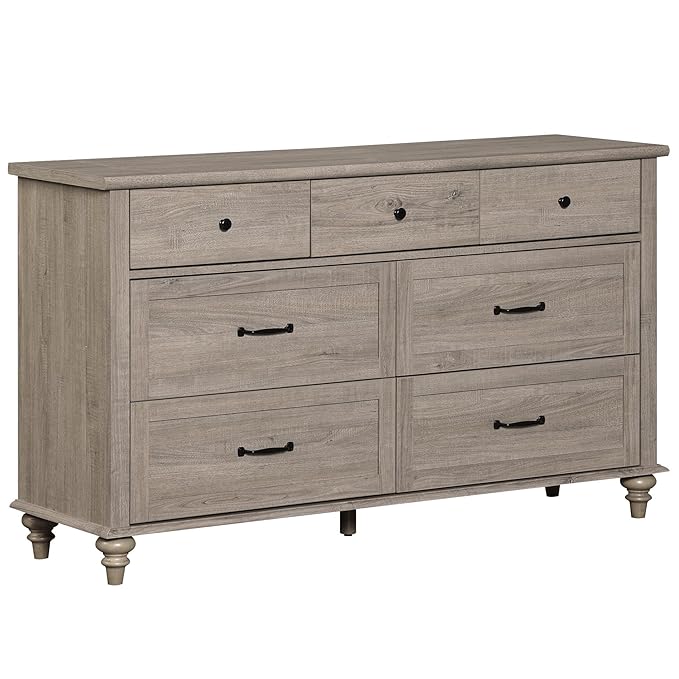 WAMPAT Kids Dresser with 7 Drawers for Bedroom, Wide Baby Dresser for Nursery & Kids Room, Farmhouse Wooden Dressers Closet Organizer for Children’s Bedroom, 54 Inch, Grey