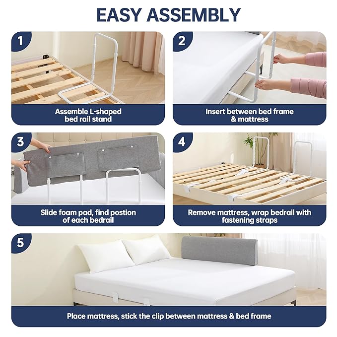 Bed Guard Rail for Toddlers, 59inch Foam Padded Side Rail for Queen King Twin Full Size Bed, Bedrail for Toddler, Bed Railing