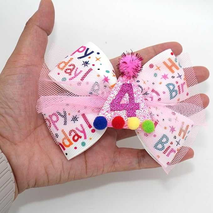 Birthday Hair Bow for Baby Girls 1 2 3 4 5 6 Years Sprinkle Decorations Party Hair Accessories for Four 4th Birthday Confetti Ice Cream
