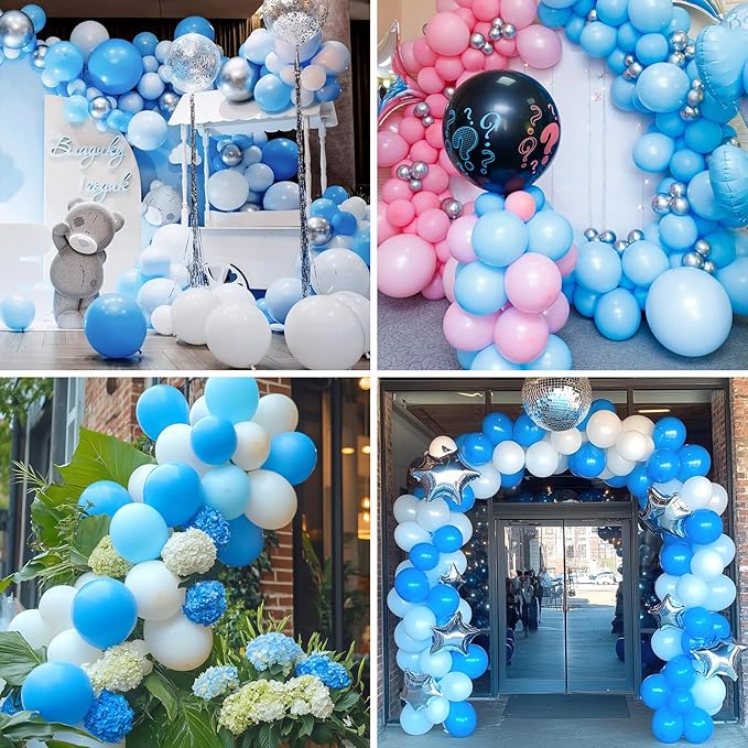 RUBFAC 129pcs Light Blue Balloons Different Sizes 18 12 10 5 Inch for Garland Arch, Sky Blue Balloons for Birthday Gender Reveal Baby Shower Party Decoration