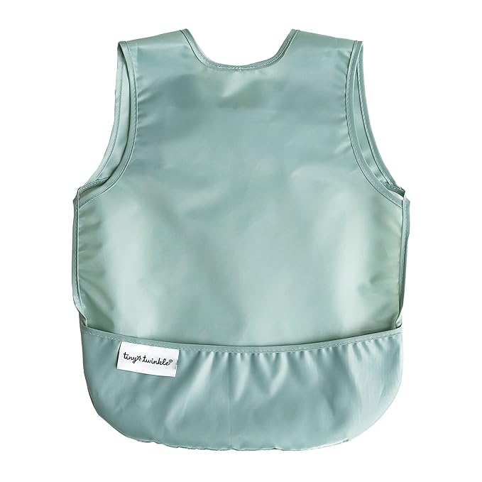 Tiny Twinkle Mess Proof Baby Bib - Waterproof & Lightweight Baby-Led Weaning Apron | 100% Recycled Polyester, Easy Clean & Machine Washable (Sage Green, Small 6-24 Months)