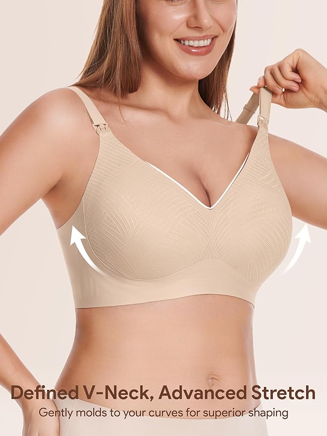 Angelhood Nursing Bras for Breastfeeding, Seamless Wireless Comfort Push up Lace Nursing Maternity Bralette for Pregnancy