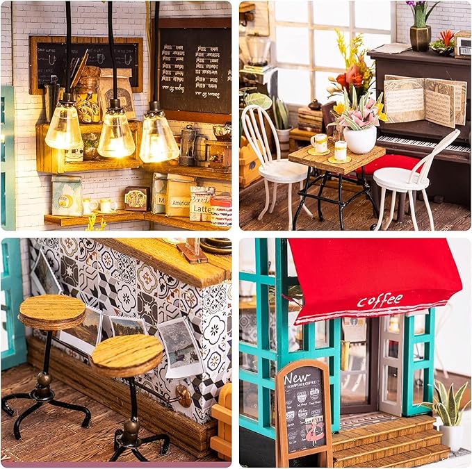 Rolife DIY Miniature Cafe House Kit for Adults to Build, Tiny House Making Kit with Furniture, Halloween/Christmas Decorations/Gifts