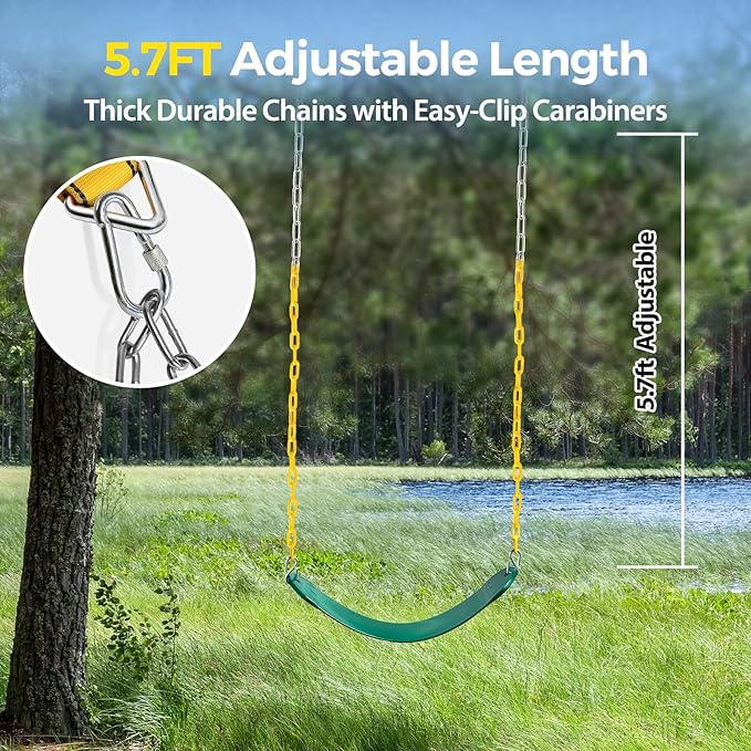 PACEARTH 3 Pack Swings Seats Holds 660lbs with 68.9 inch Anti-Rust Chains Plastic Coated 23.6 inch Tree Hanging Straps and Locking Buckles Playground Swing Set Accessories Replacement - Green