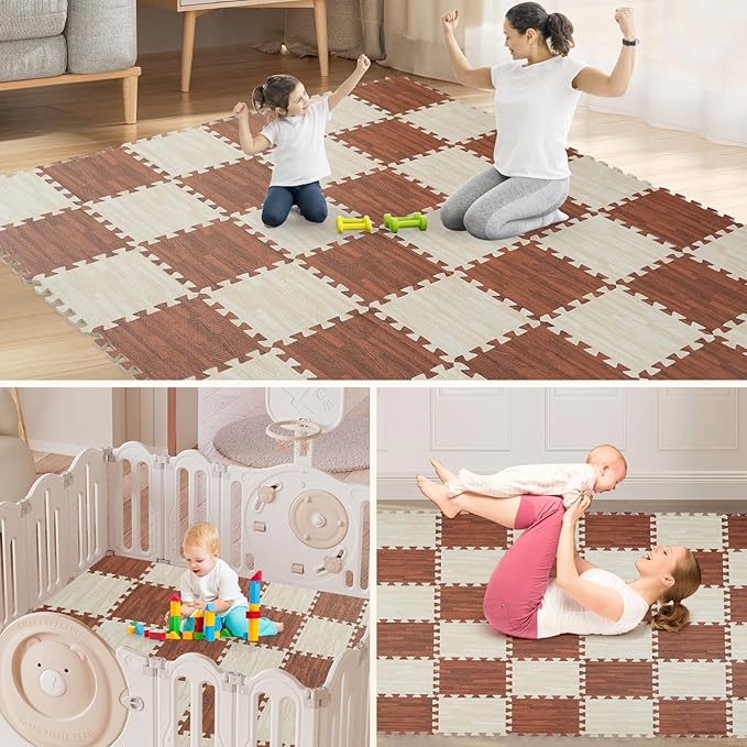 Skyweaver 36 Tiles Soft Non-Toxic Baby Play Mat for Floor EVA Foam Jigsaw Puzzle Play Mat, Interlocking Squares with 0.6inch for Babies, Toddlers & Kids Gym, Nursery, Playroom, White